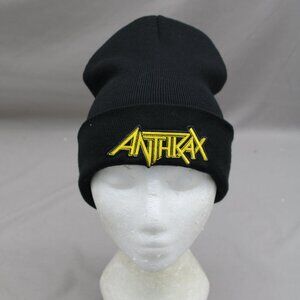 Band Toque/ Beanie - Anthrax Yellow Word Logo - Adult Stretch Fit